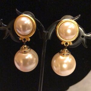 Agatha Classic double pearl pierced stud back gold-tone earrings